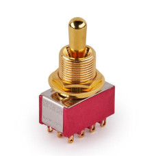 MEC Maxi Toggle Switch, Short, Solder Lugs, ON/ON/ON, 4PDT - Gold