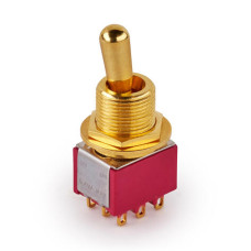 MEC Maxi Toggle Switch, Short, Solder Lugs, ON/ON, 3PDT - Gold
