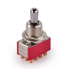 MEC Maxi Toggle Switch, Short, Solder Lugs, ON/ON/ON, 4PDT - Chrome