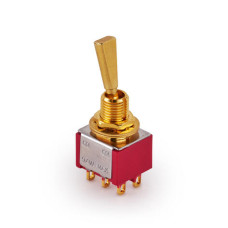 MEC Mini Toggle Switch, Flat, Solder Lugs, ON/ON, DPDT - Gold